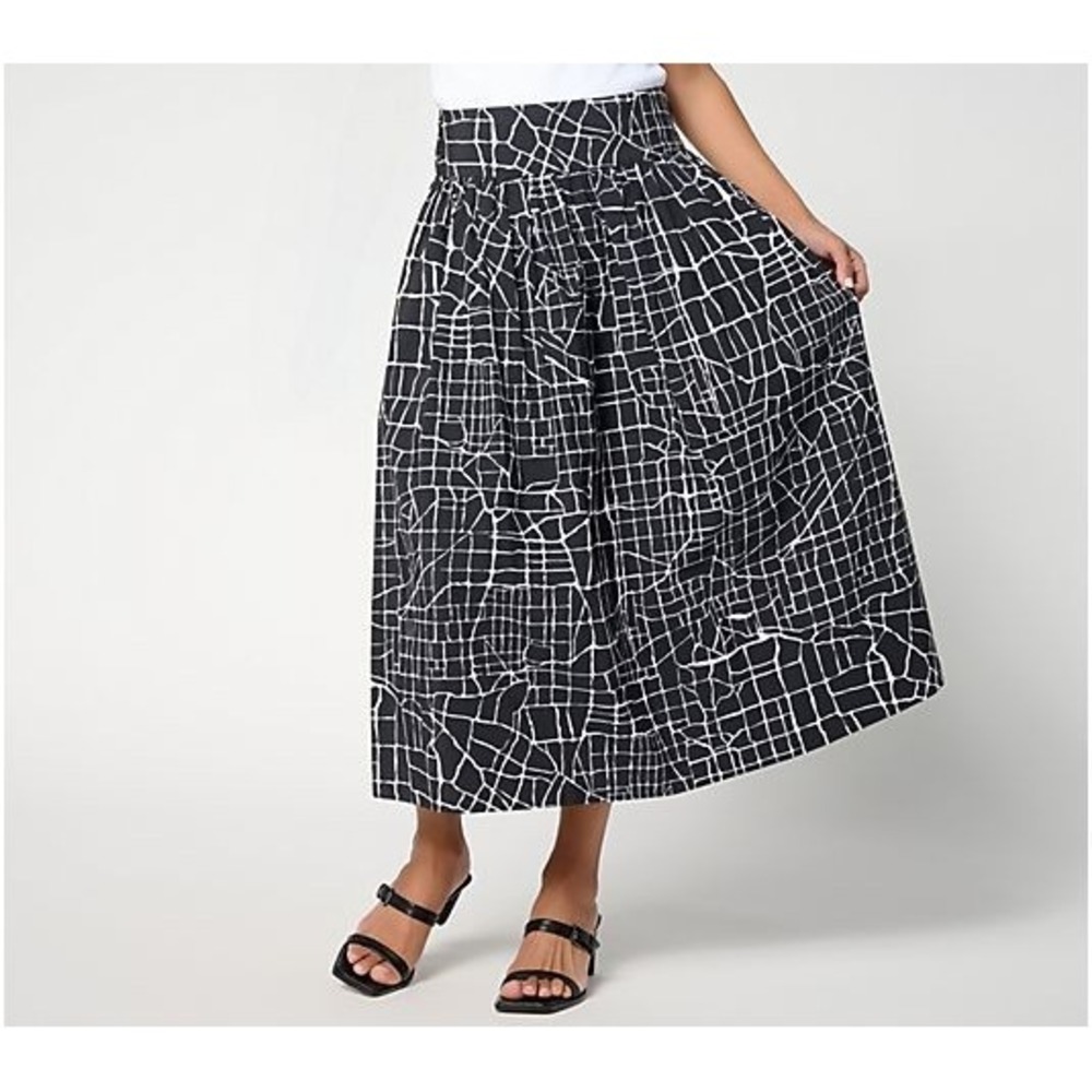 Me by Jennie Garth Regular Printed City Map Midi Skirt Black, Size X-Small   #3.
